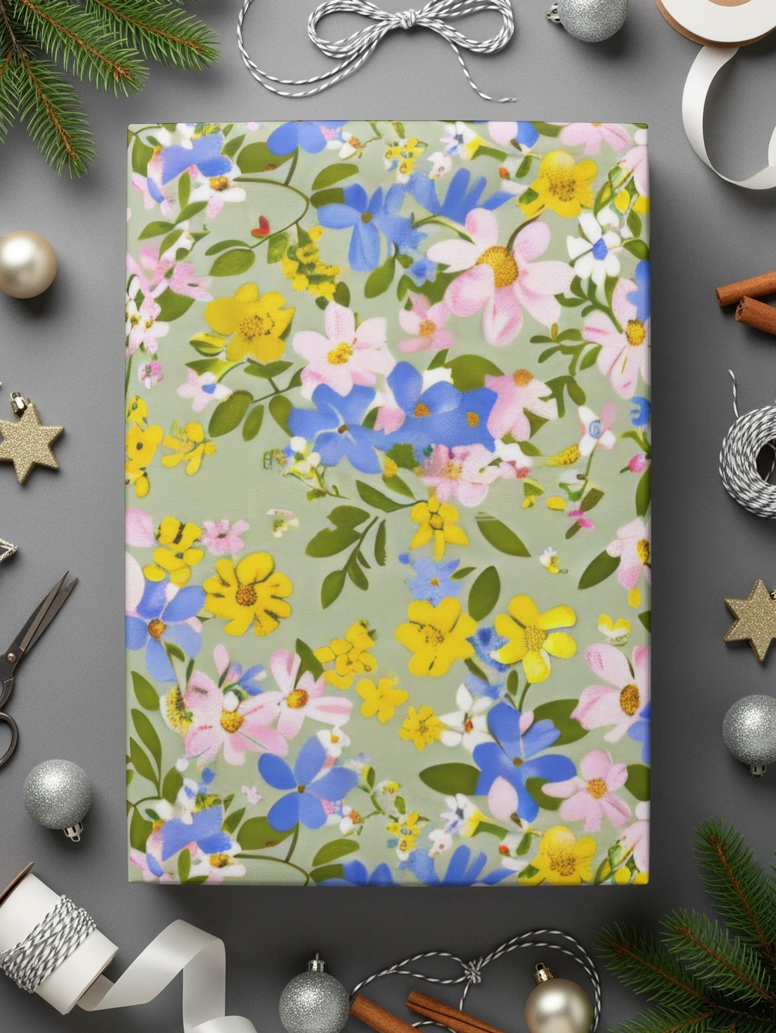 Colorful Floral Design Holiday Gift Wrapping Paper