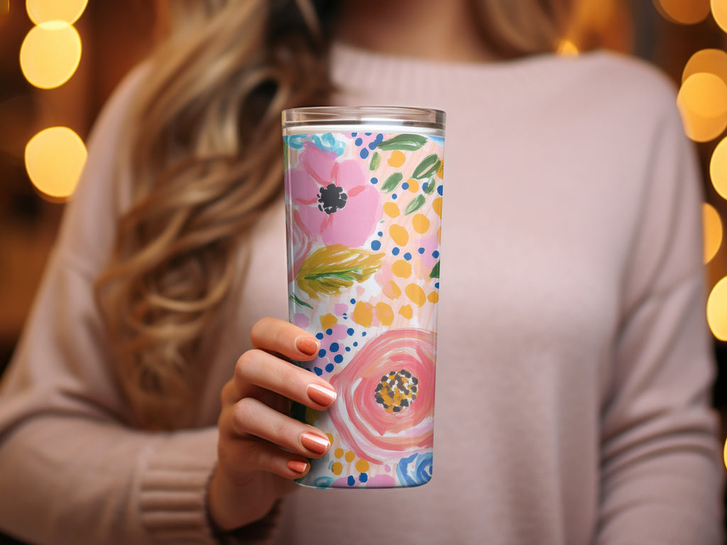 Pink Acrylic Seamless Pattern, Abstract Floral Digital Paper, Fine Art Floral Digital Print, Spring Ditsy Gouache Art Download