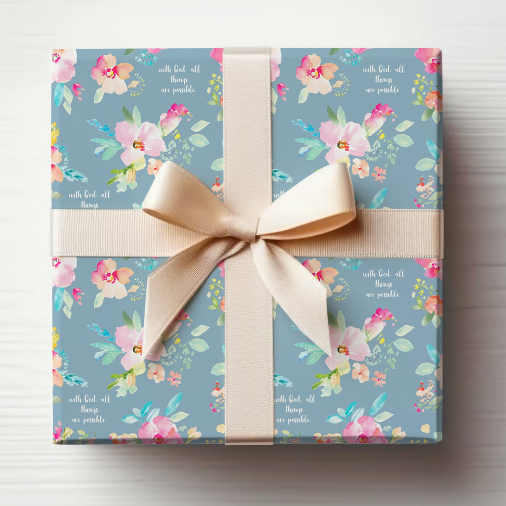 Inspirational Floral Design Gift Wrap With God All Things Possible