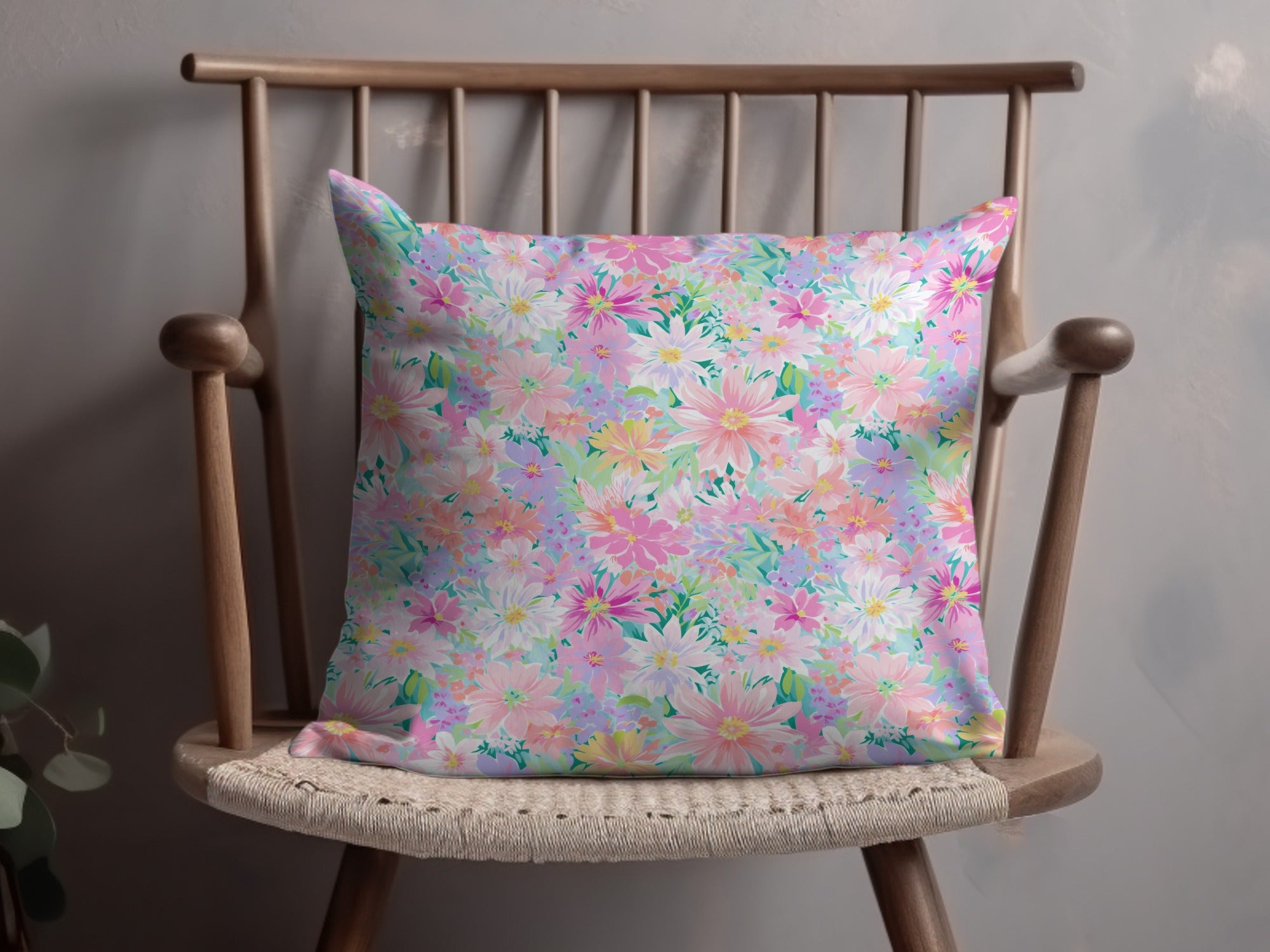 Floral Pattern Pink and White Decorative Cushion