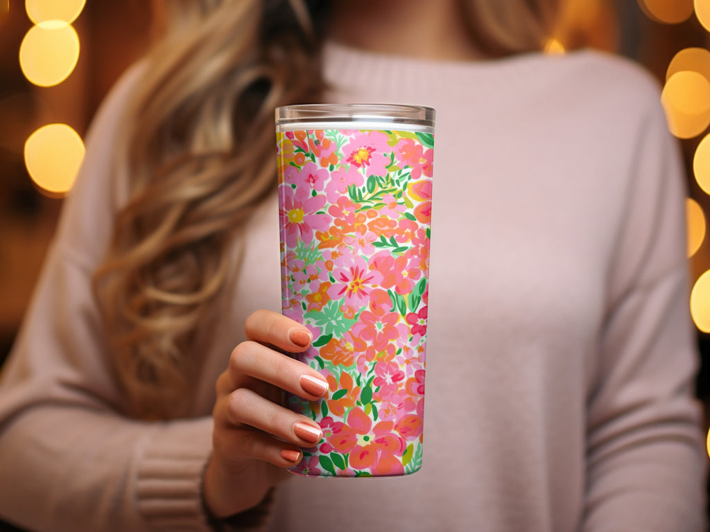 Vibrant Floral Patterned Insulated Tumbler Cup