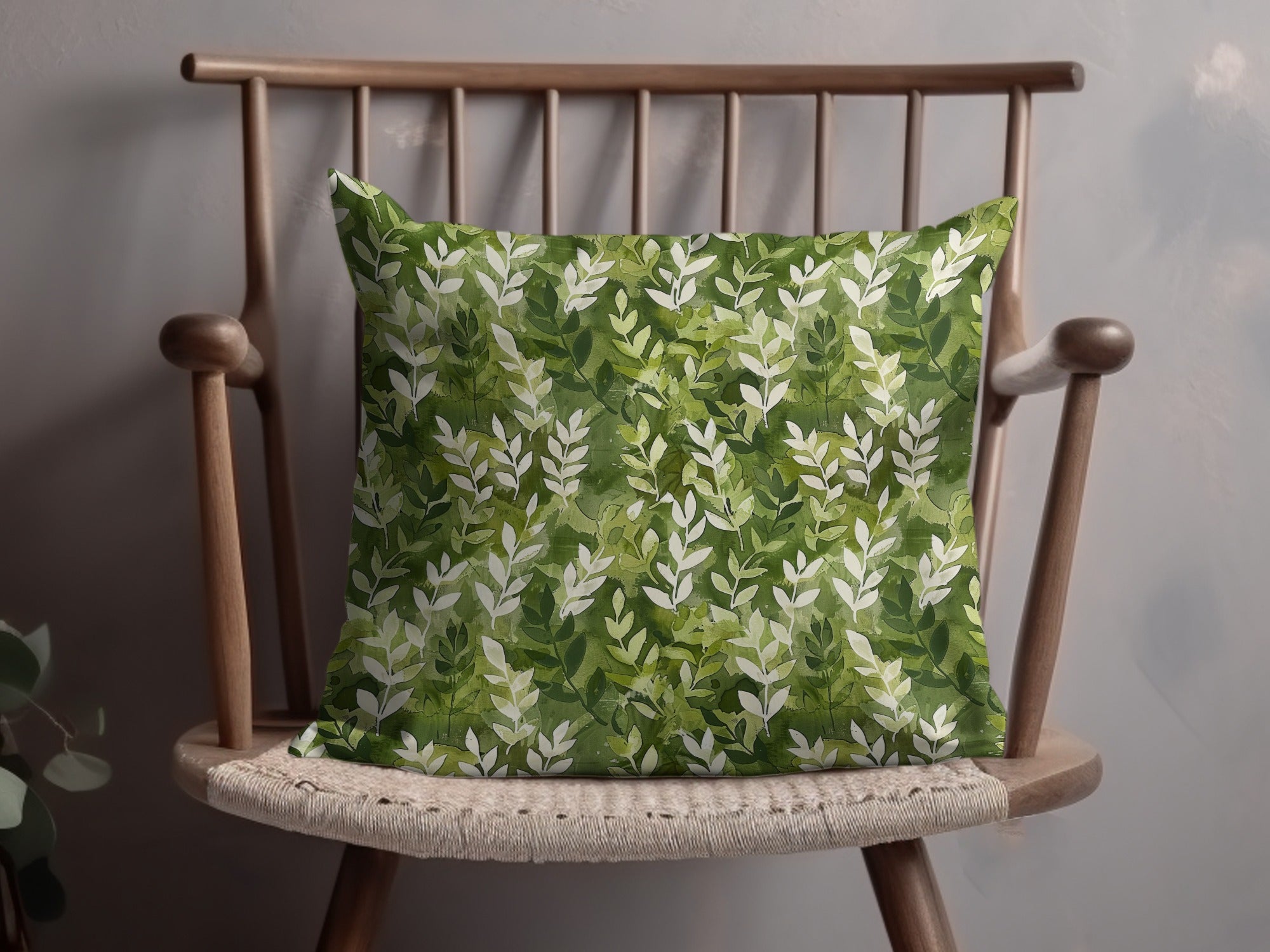 Green Leaf Pattern Pillow Decor Accent for Living Room
