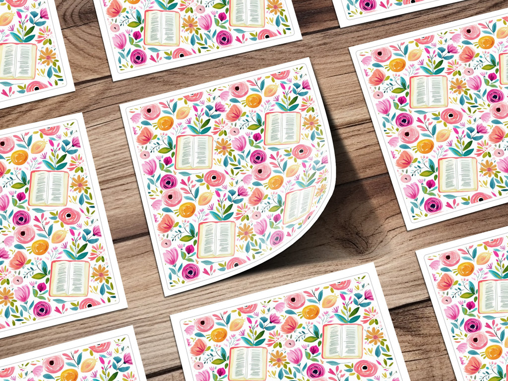 Floral Pattern with Open Book Design Sticker Sheet