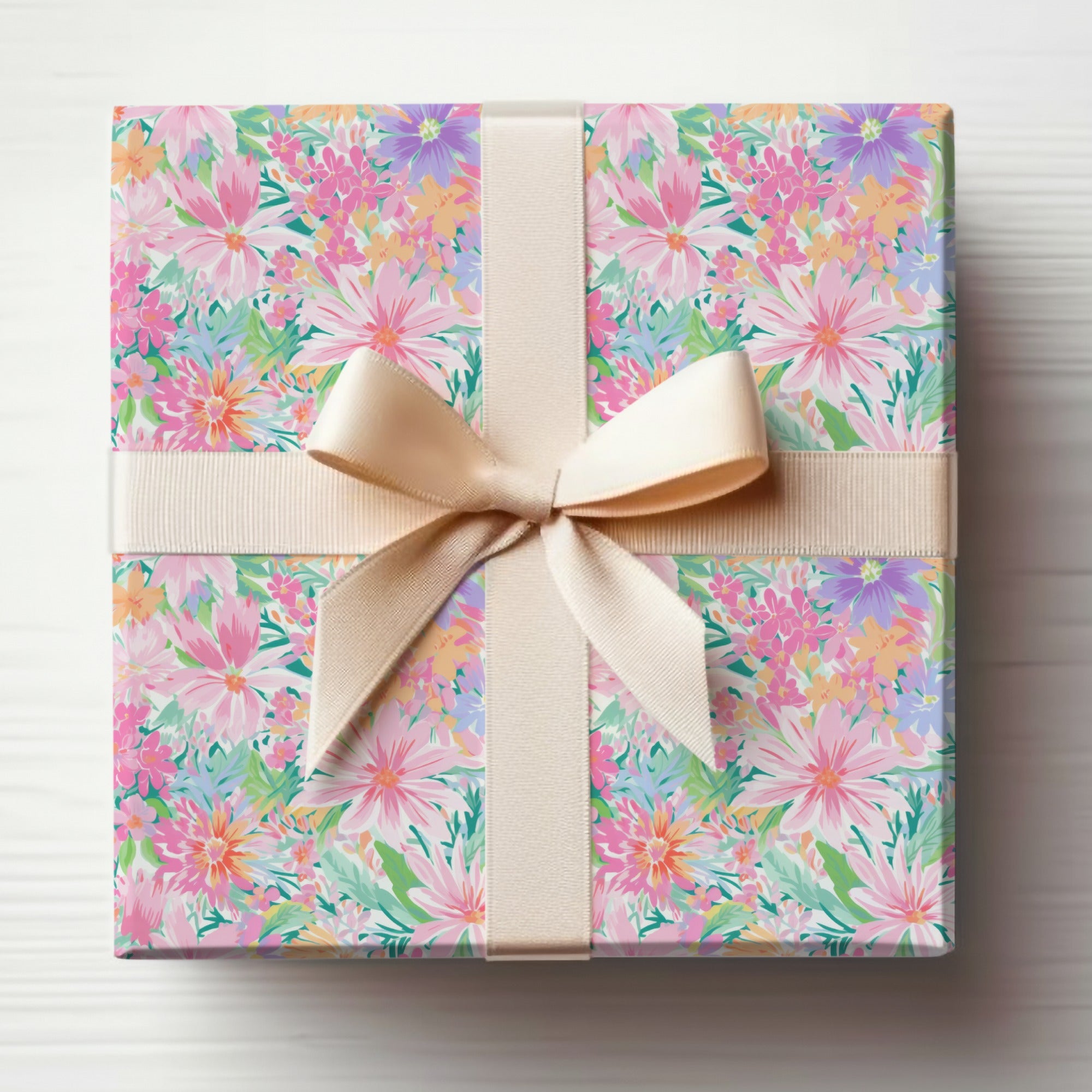 Floral Gift Wrap with Cream Ribbon Wrapping Paper