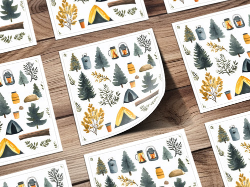 Rustic Camping and Nature Themed Sticker Sheet