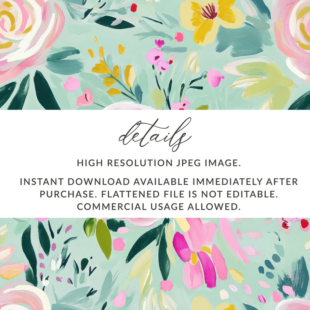 Abstract Floral Seamless Pattern Digital, Spring Ditsy Green Pink Yellow Flowers, Modern Gouache Painted Fine Art Floral Print, Digital