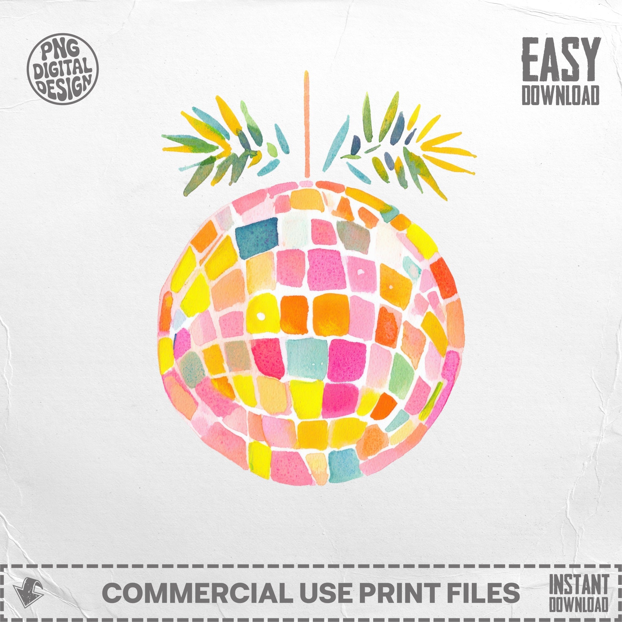 SVG Rainbow Disco Ball PNG SVG, Retro 90s Graphic, Y2K Aesthetic Art, Preppy Neon Clipart, Holographic Effect Clipart, Glitter Sparkle