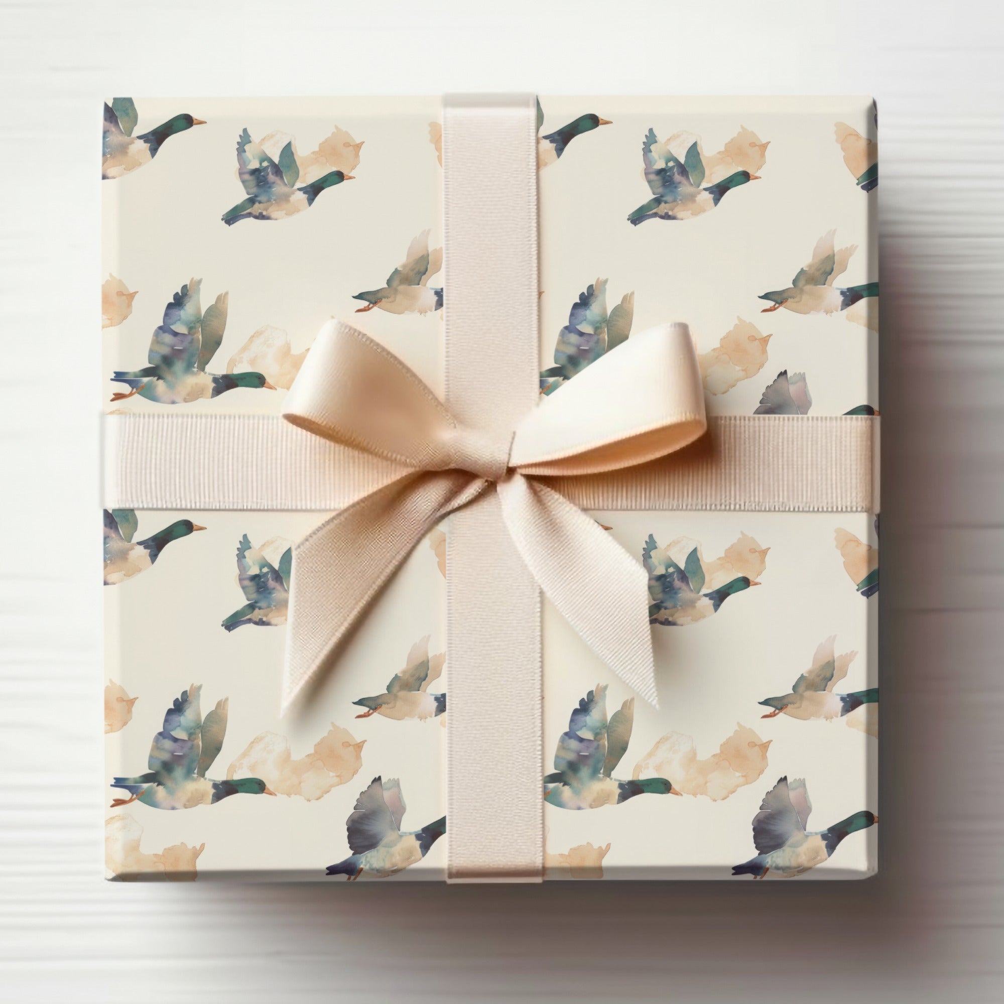 Elegant Gift Box with Watercolor Ducks Pattern