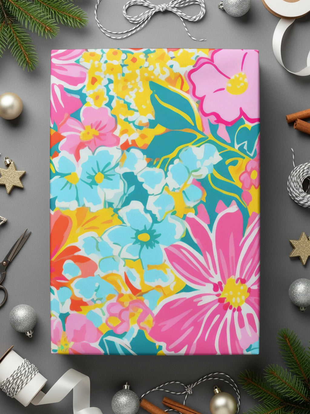 Bright Floral Pattern Gift Wrapping Paper Christmas