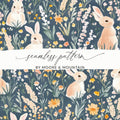 Cute Bunny and Floral Seamless Design Pattern