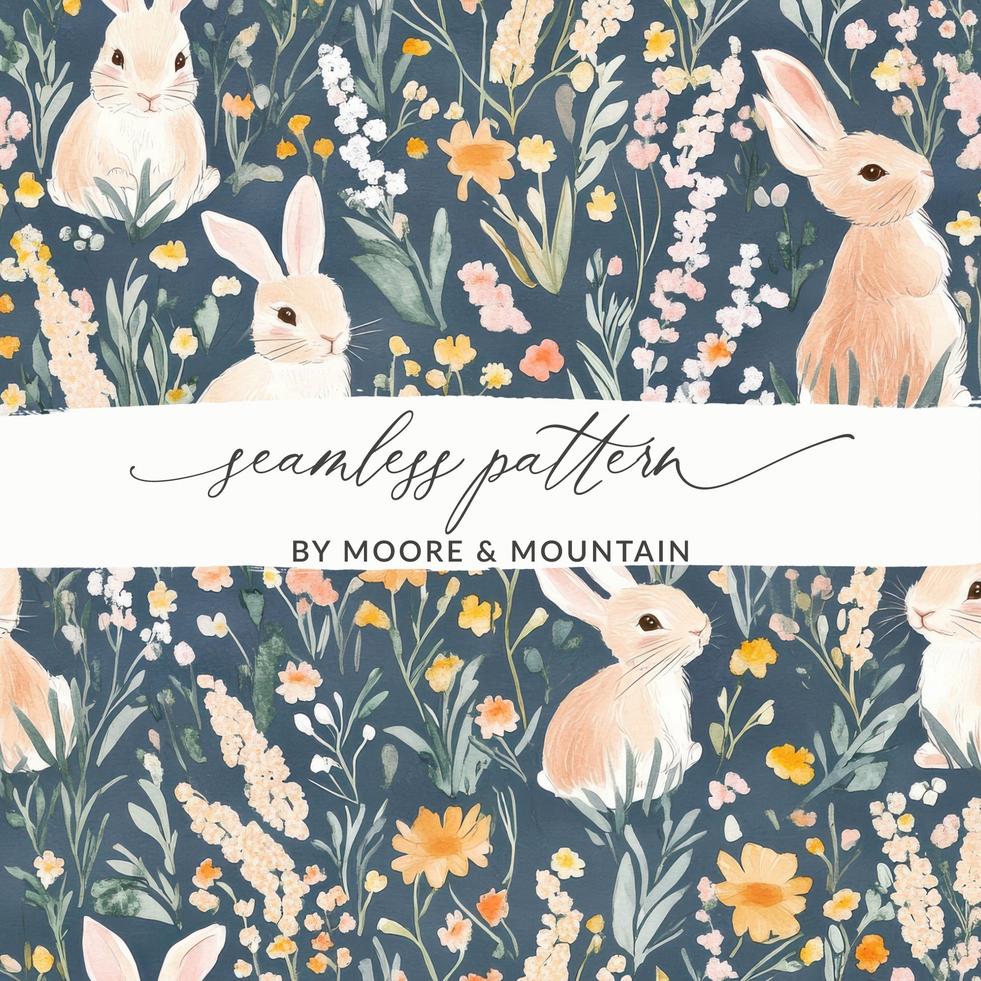 Cute Bunny and Floral Seamless Design Pattern
