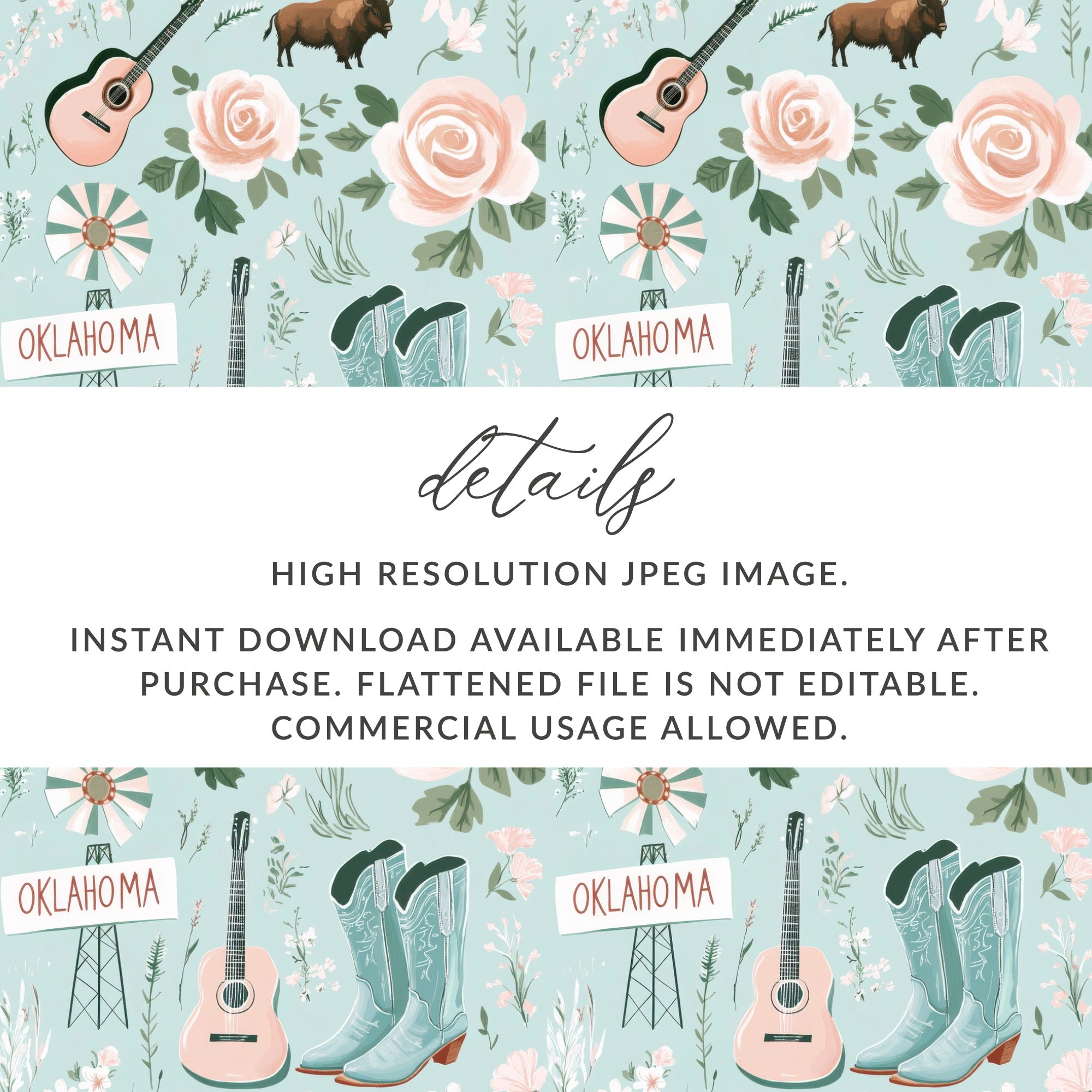 Oklahoma Themed Floral and Musical Elements Image