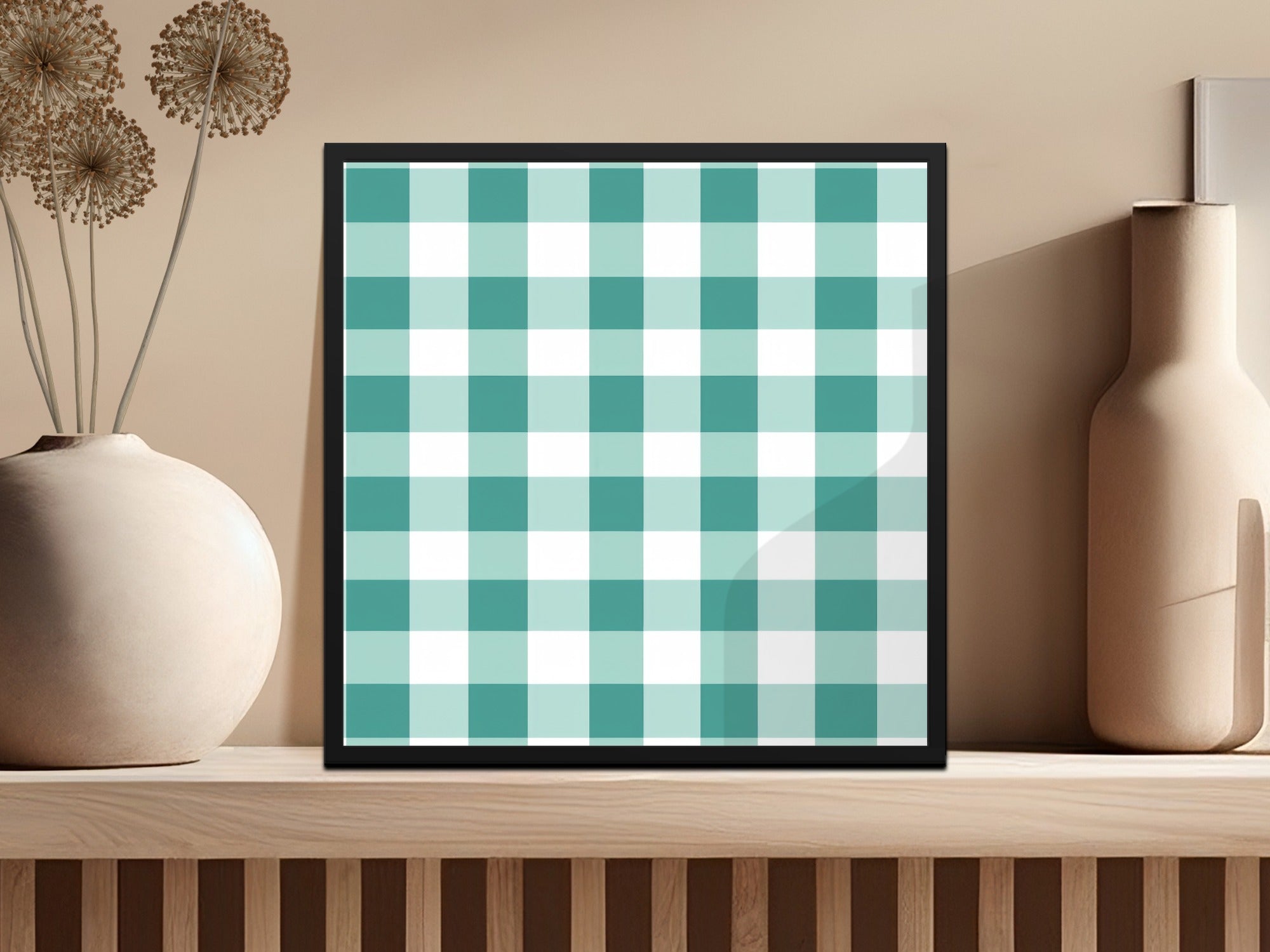 Turquoise Checkerboard Pattern Wall Art Decor