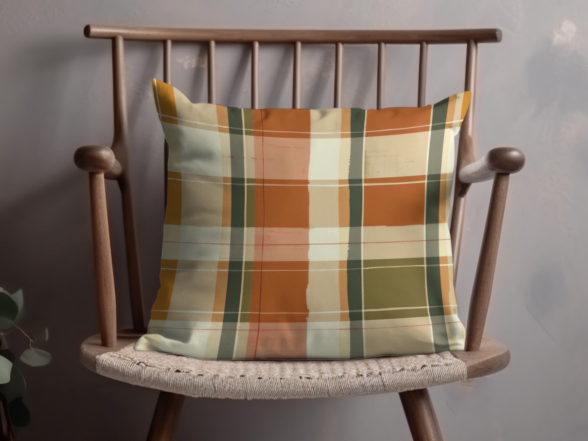 Warm Earth Tone Plaid Pattern Decorative Pillow
