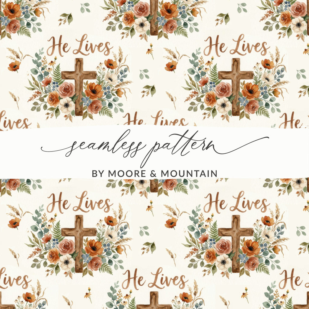 He Lives Cross Floral Seamless Pattern Watercolor product type