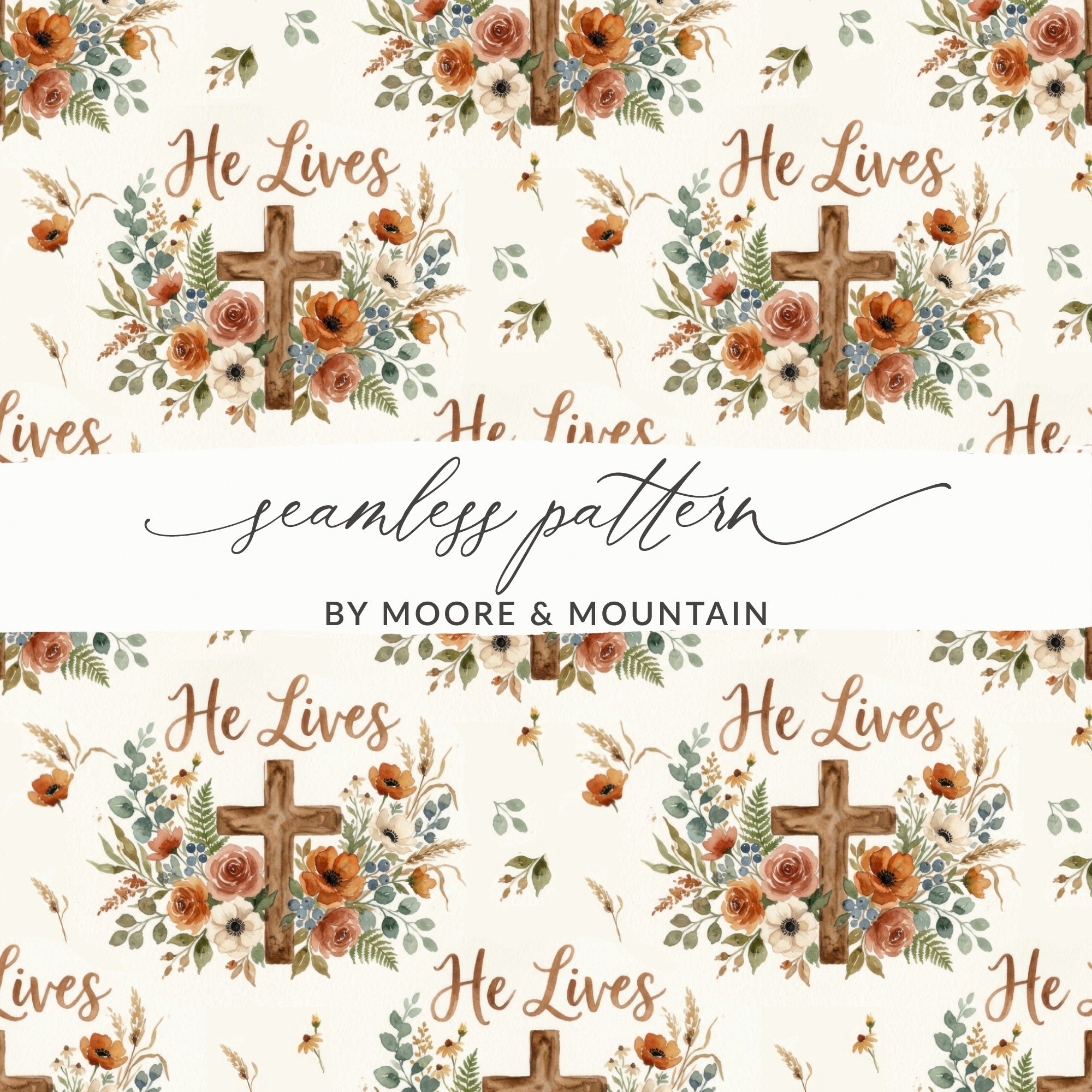 He Lives Cross Floral Seamless Pattern Watercolor product type