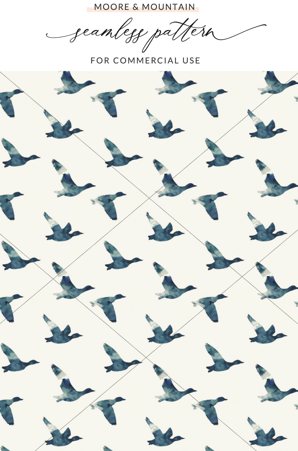 Watercolor Blue Ducks Seamless Pattern for Commercial Use