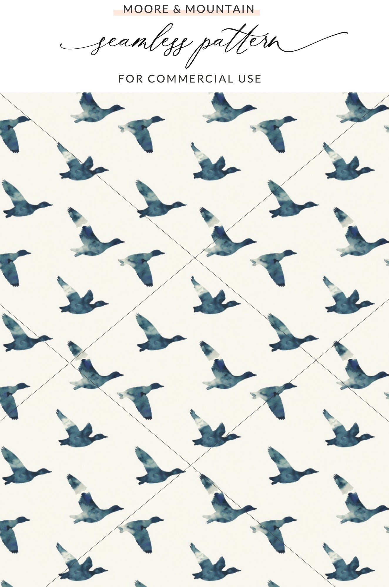 Watercolor Blue Ducks Seamless Pattern for Commercial Use