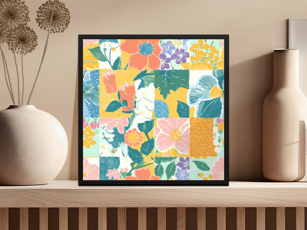 Colorful Floral Patchwork Art Print Home Decor