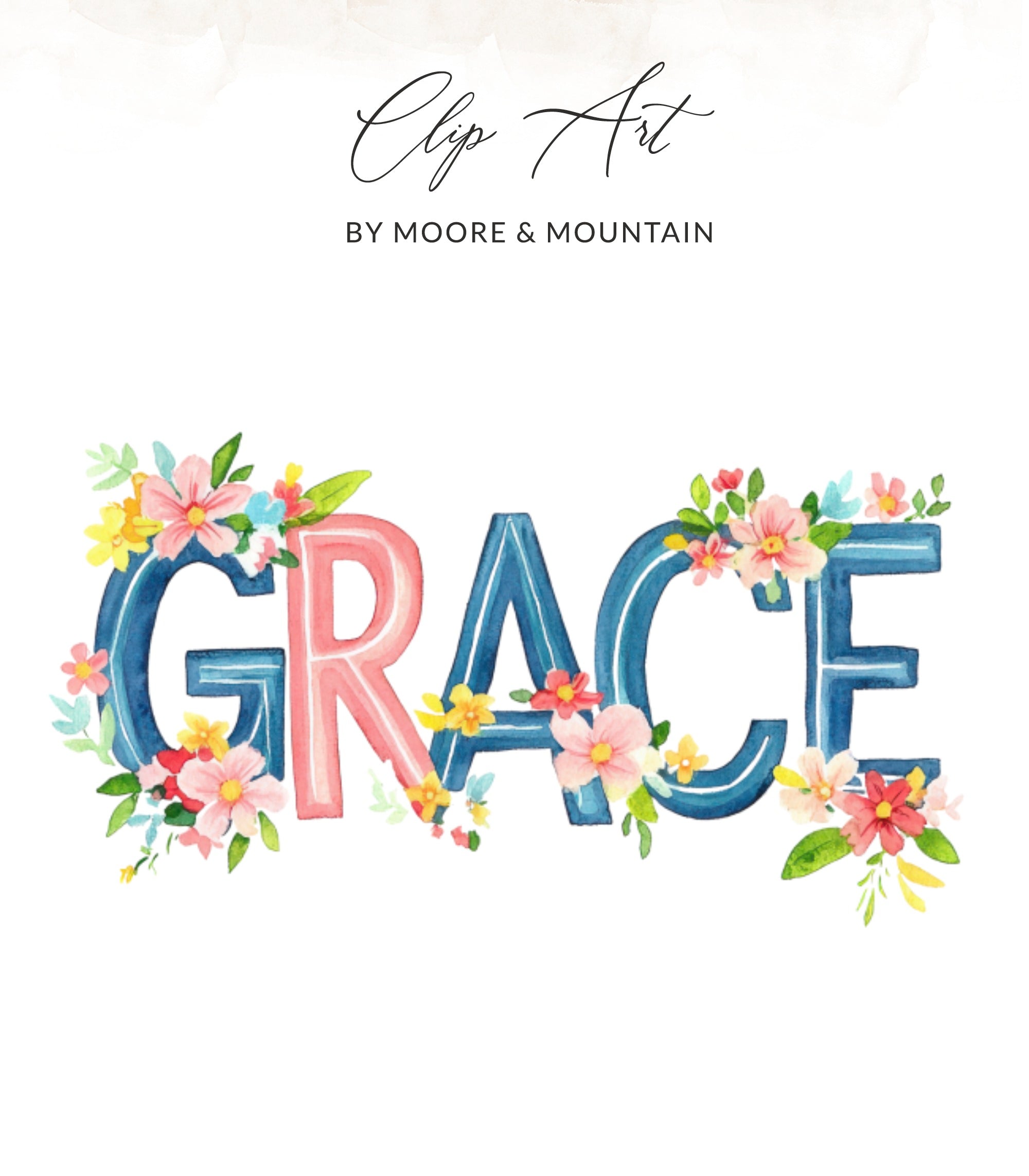 "Grace" word art with floral accents.