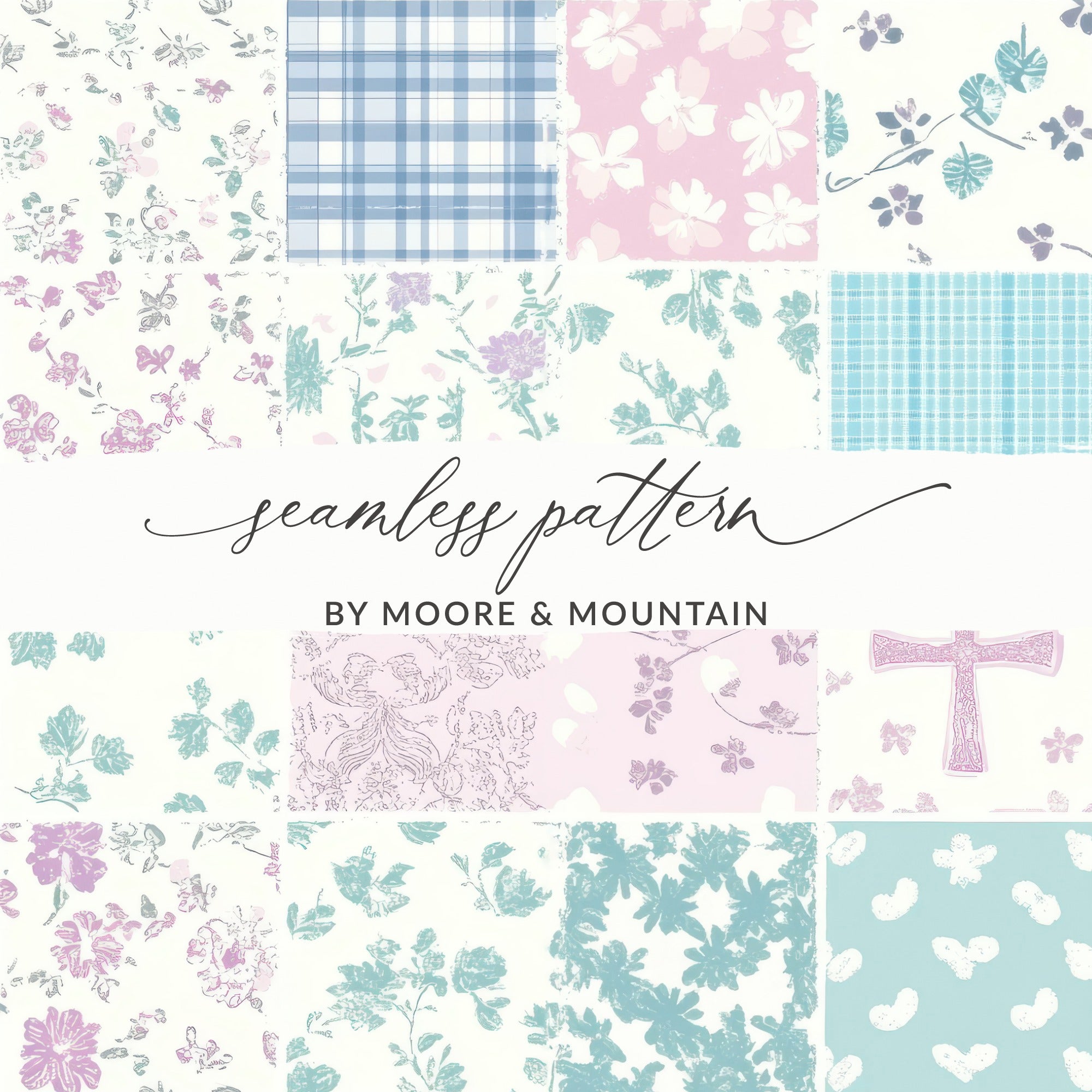Seamless Floral and Plaid Digital Download Patterns