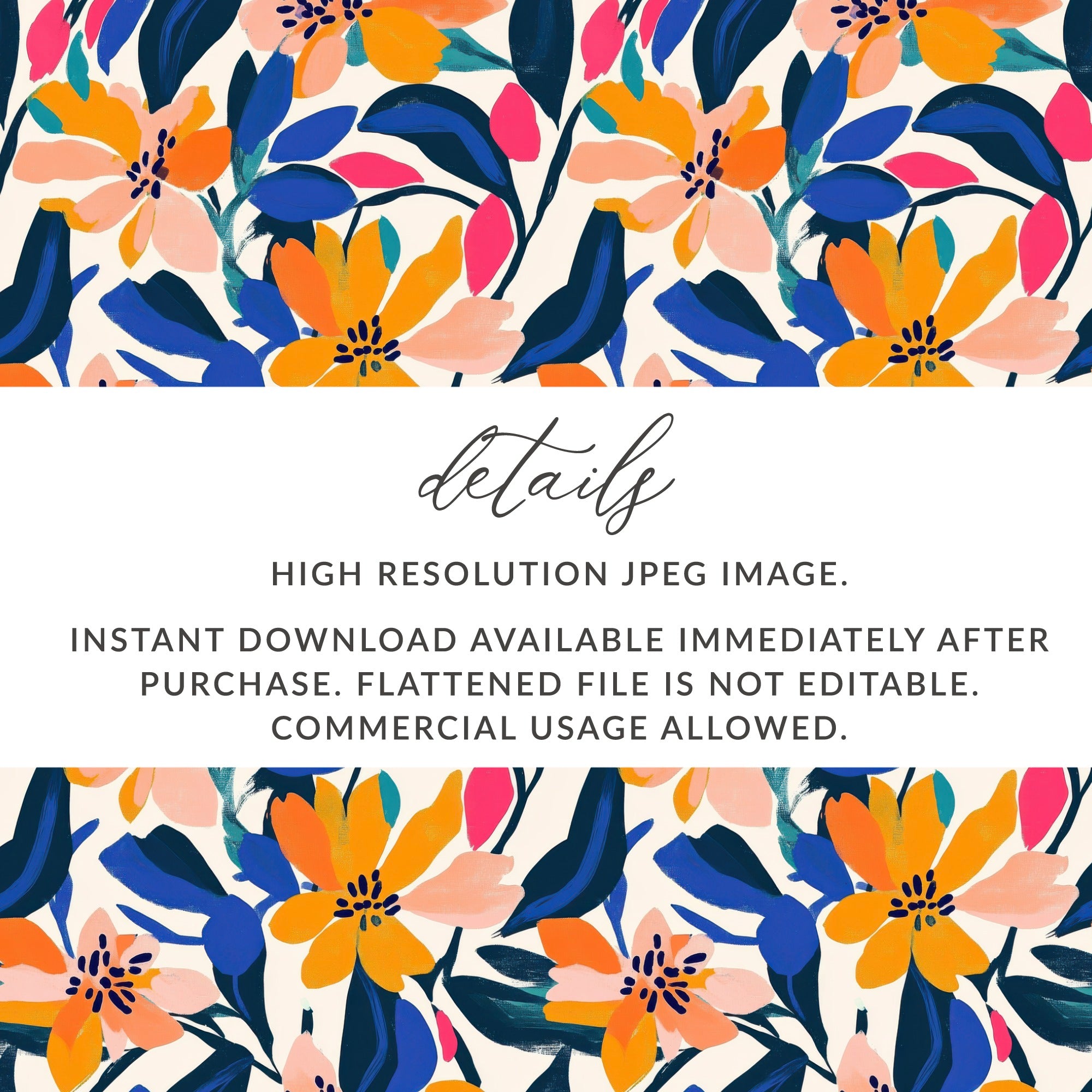 Floral pattern with text about file details and usage.