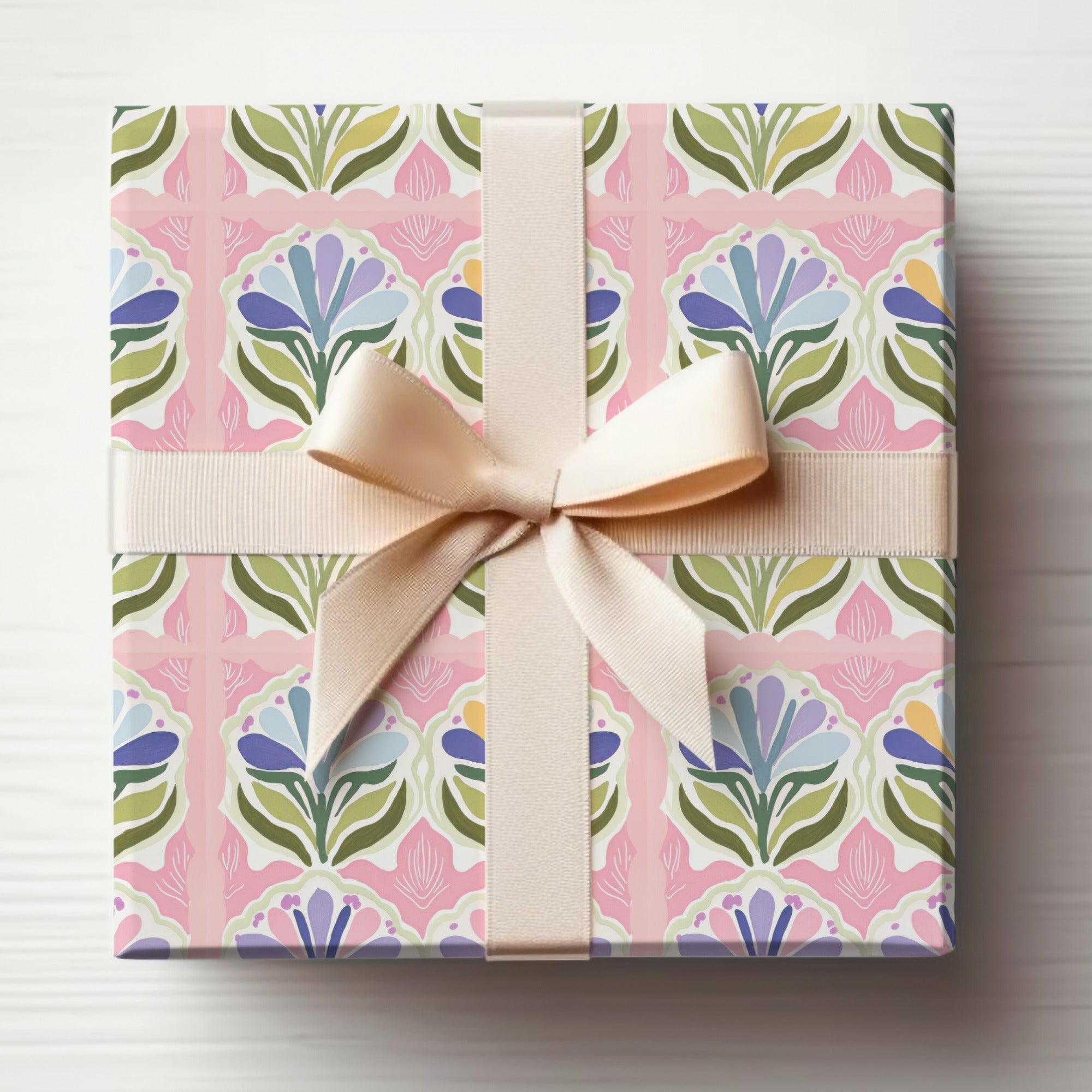 Floral Design Gift Box with Cream Bow Top View