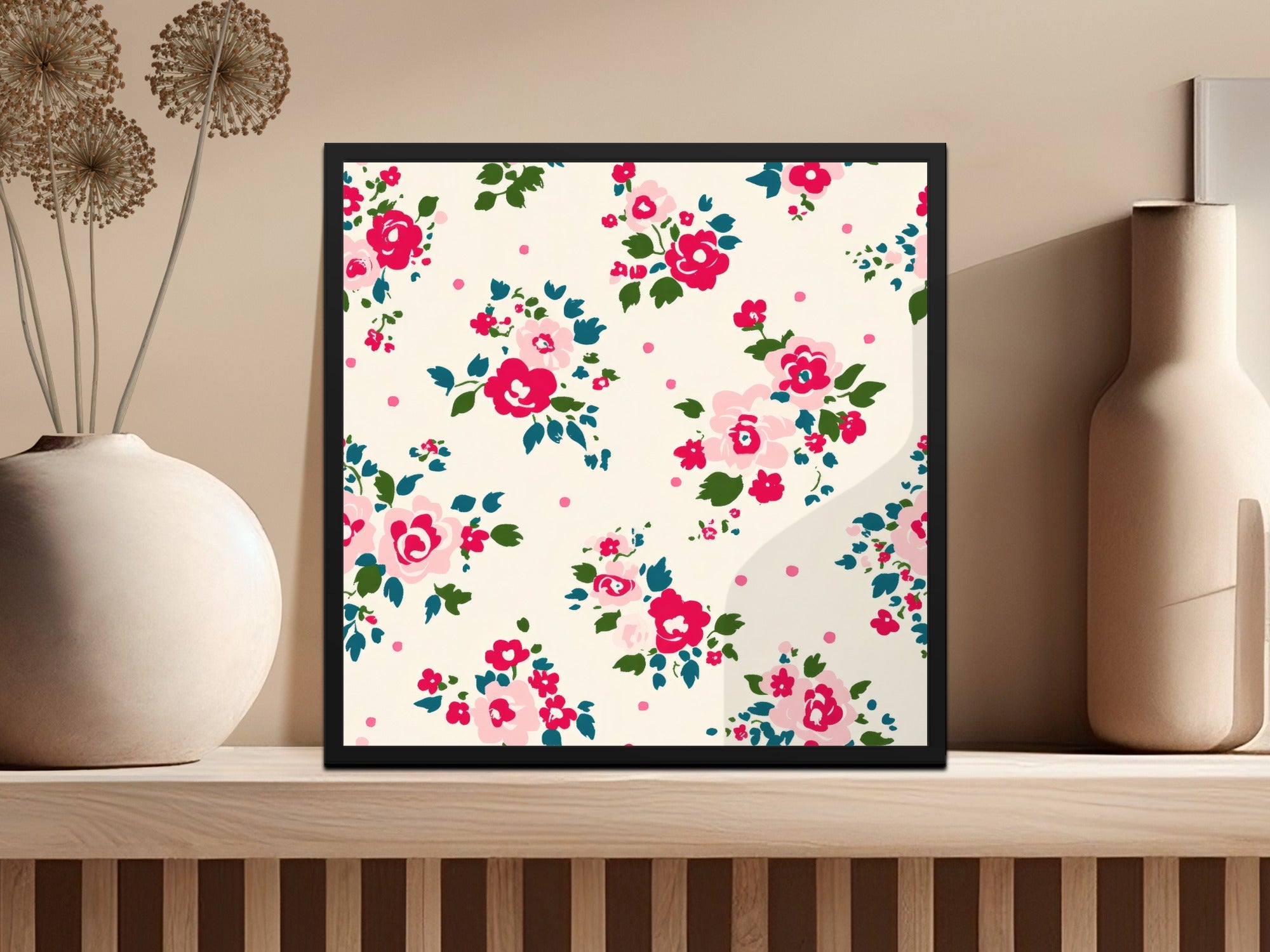 Vibrant Floral Pattern Framed Art Print for Home Decor