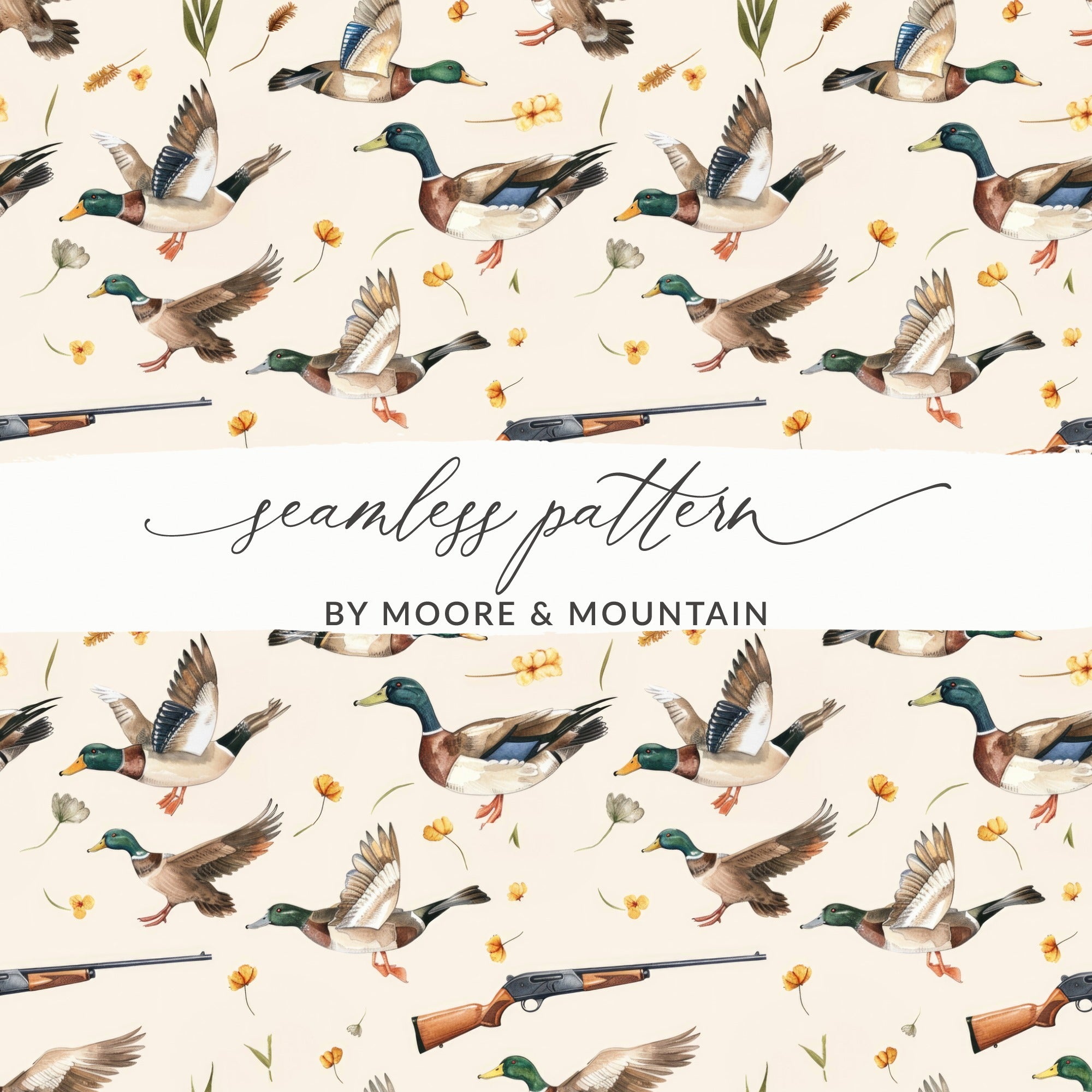 Seamless Ducks and Hunting Themed Pattern by Moore & Mountain