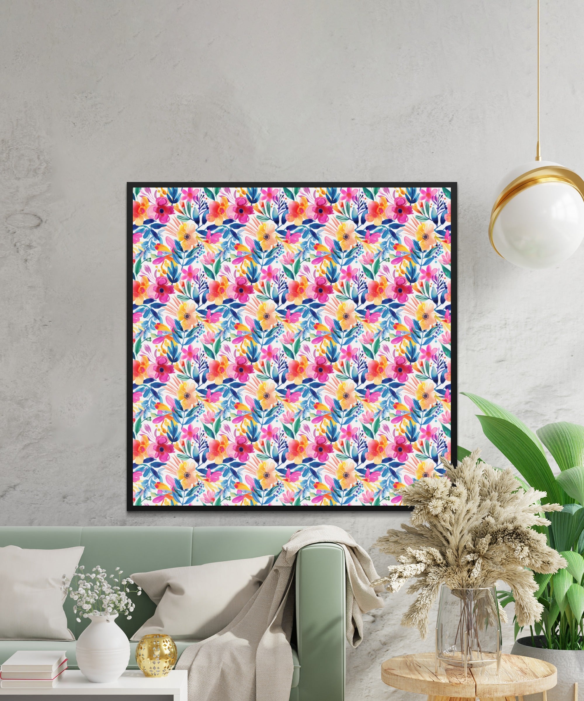 Vibrant watercolor floral pattern colorful artwork product type