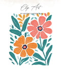 Orange and coral flowers with teal leaves, text "Clip Art by Moore & Mountain".