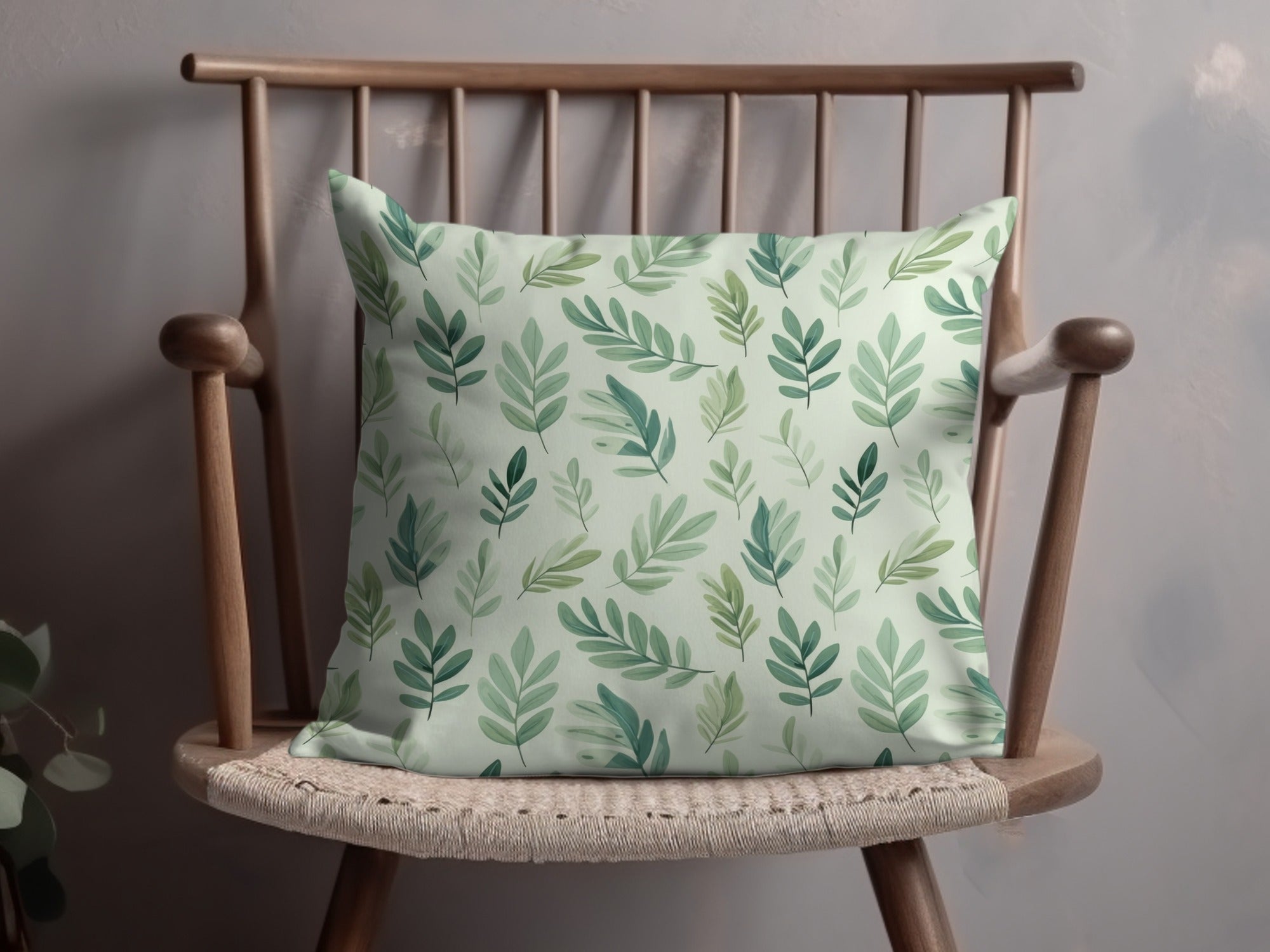 Green Leaf Pattern Decorative Pillow for Home Decor