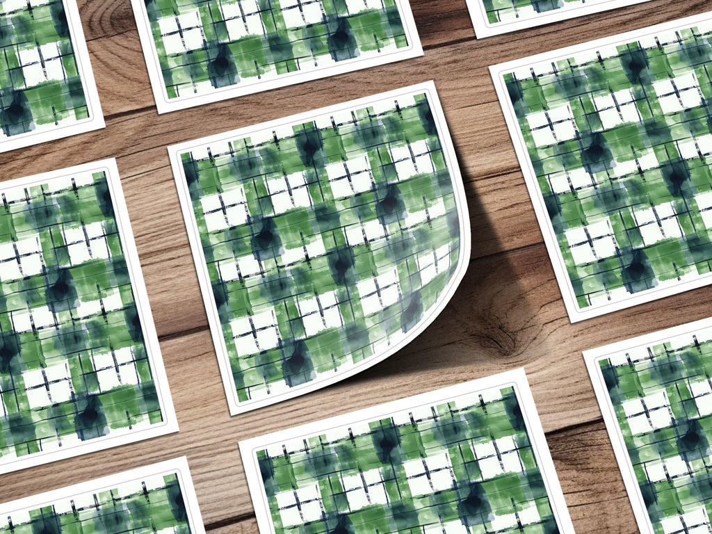 Green and Blue Plaid Watercolor Pattern Sticker Sheet