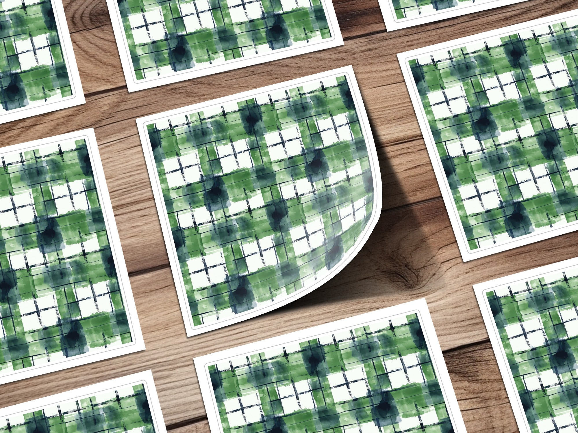 Green and Blue Plaid Watercolor Pattern Sticker Sheet
