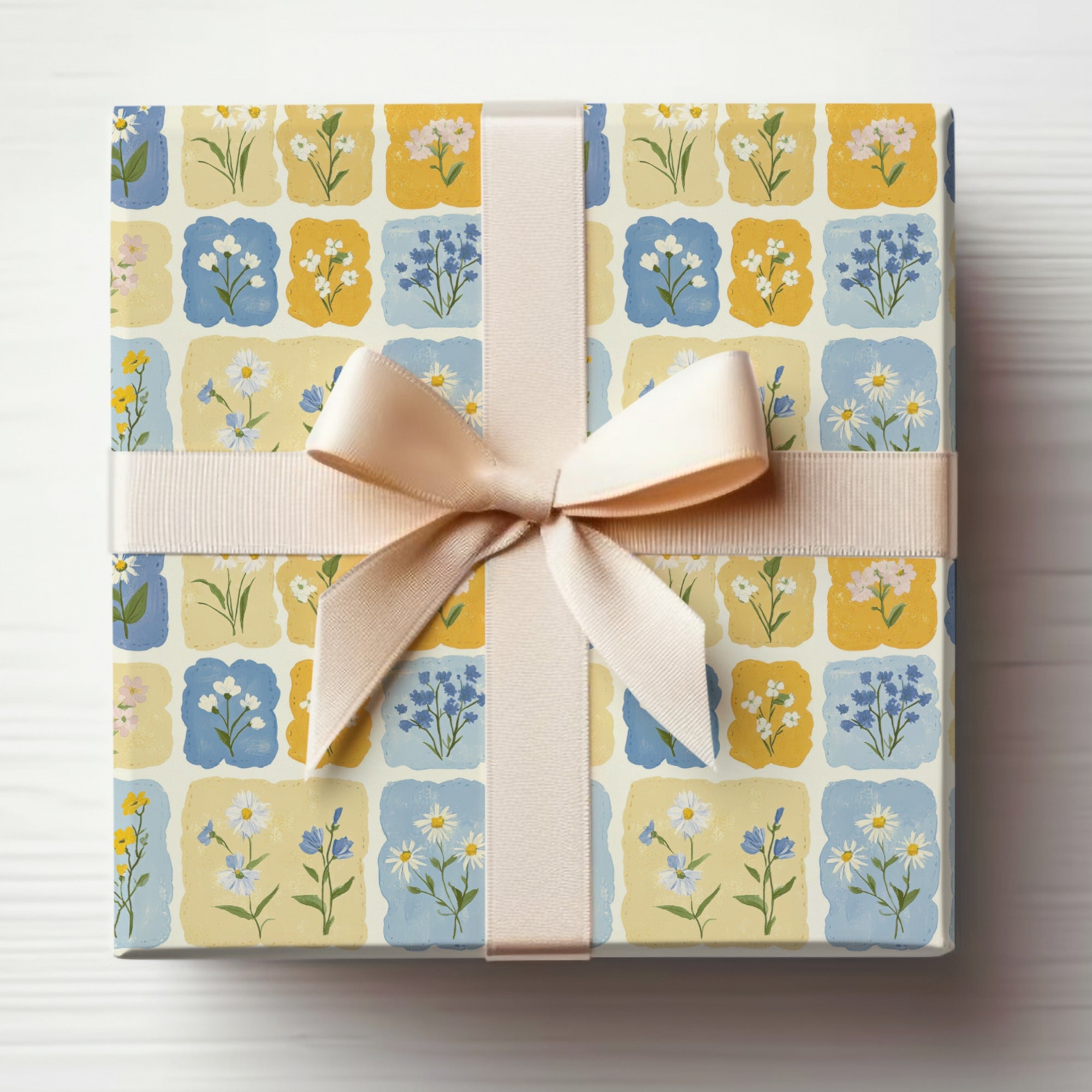 Blue Yellow Daisy Square Pattern Gift Wrapping product type
Floral print, Daisy design, Botanical pattern, Gift wrap paper, Present wrapping, Spring flowers, Summer blooms, Square motif, Blue yellow palette, Pastel floral, Birthday wrap, Baby shower, Wedding gift, Celebration paper, Everyday elegance, Decorative packaging, Handmade look, Whimsical design, Event decor, All occasion