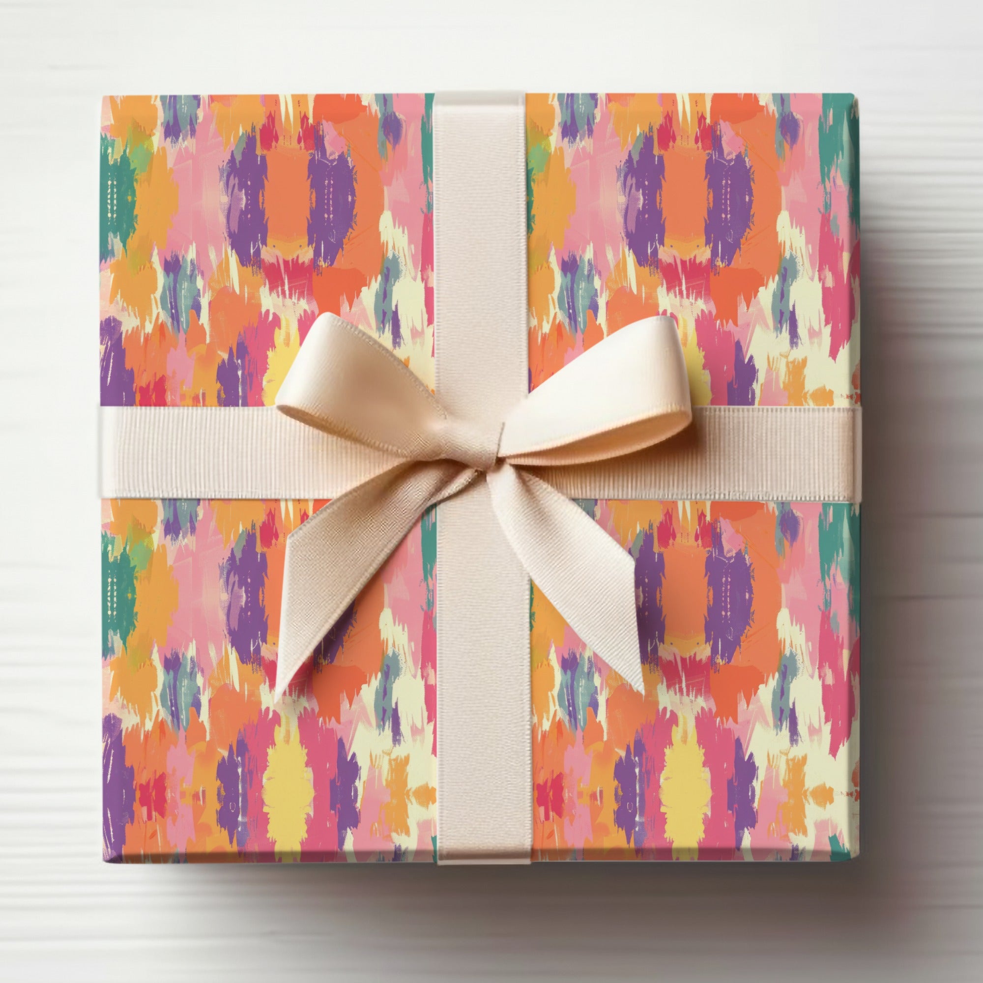 Multicolored Abstract Art Gift Wrap Box with Bow