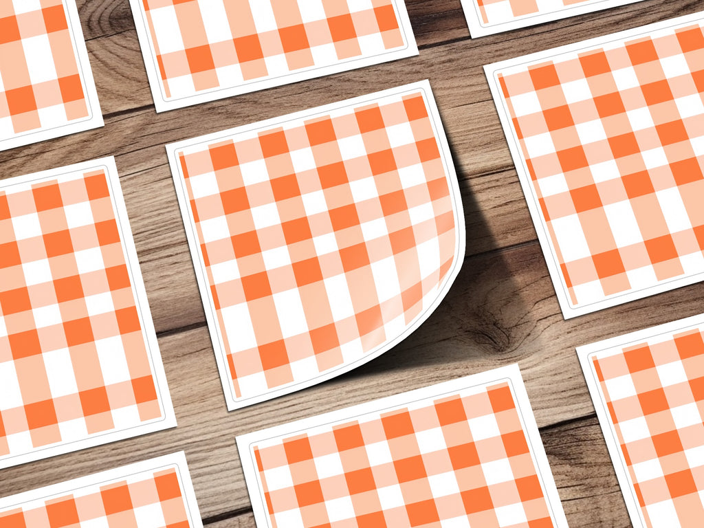 Orange and White Checkered Pattern Stickers