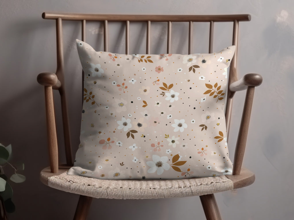 Floral Patterned Decorative Beige Cushion for Living Rooms