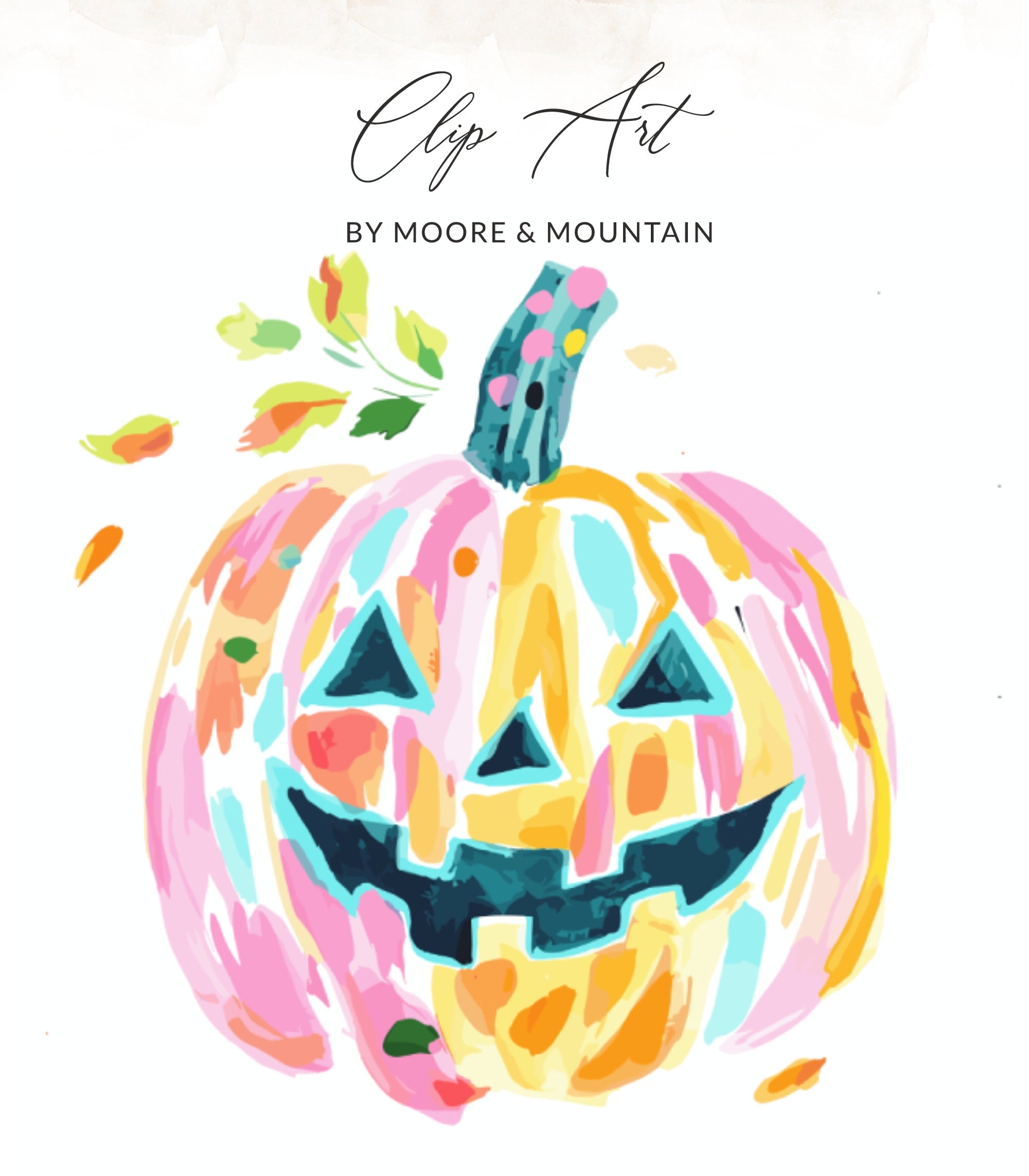Hand-painted jack-o'-lantern clip art with colorful brushstrokes.