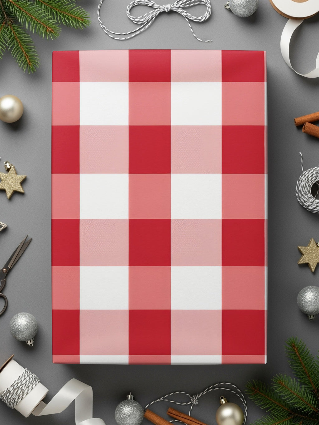 Festive Red and White Checkered Wrapping Paper