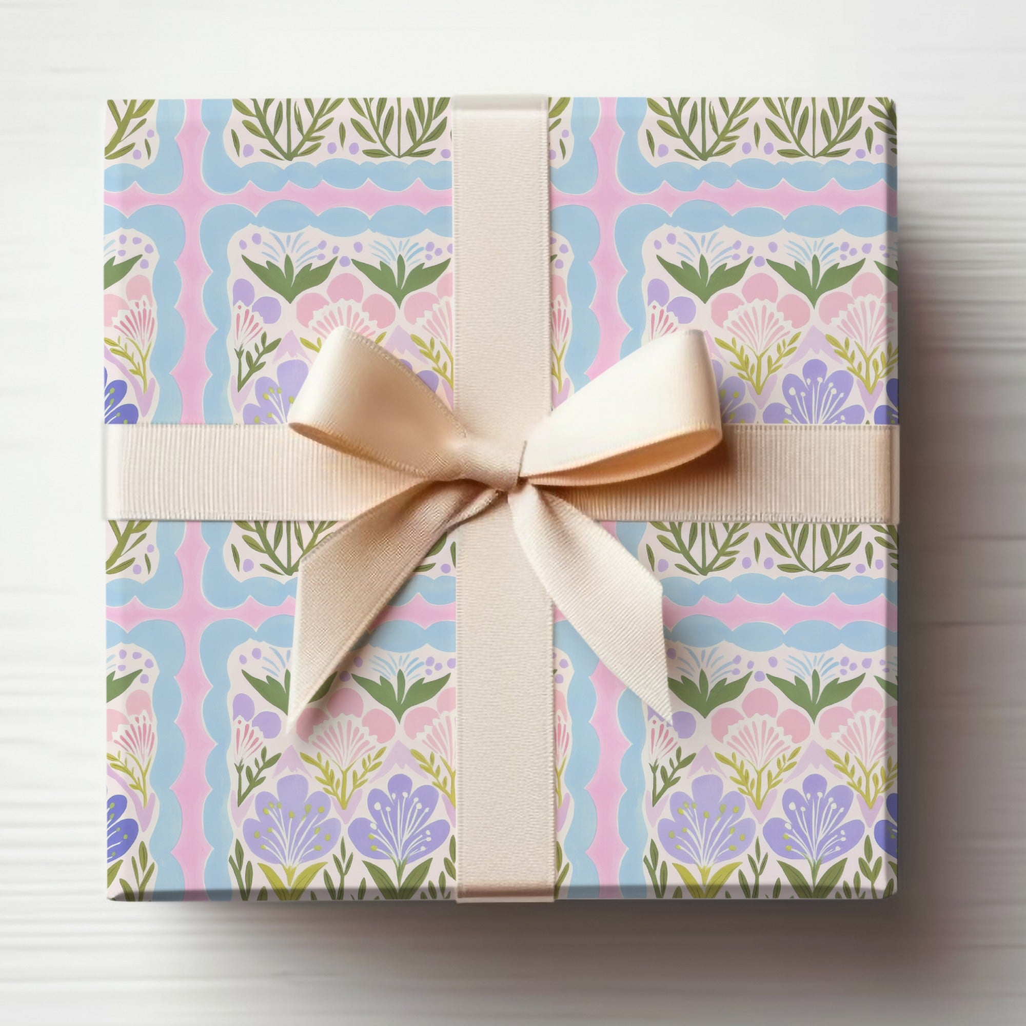 Floral Pastel Themed Gift Wrap with Ribbon Package