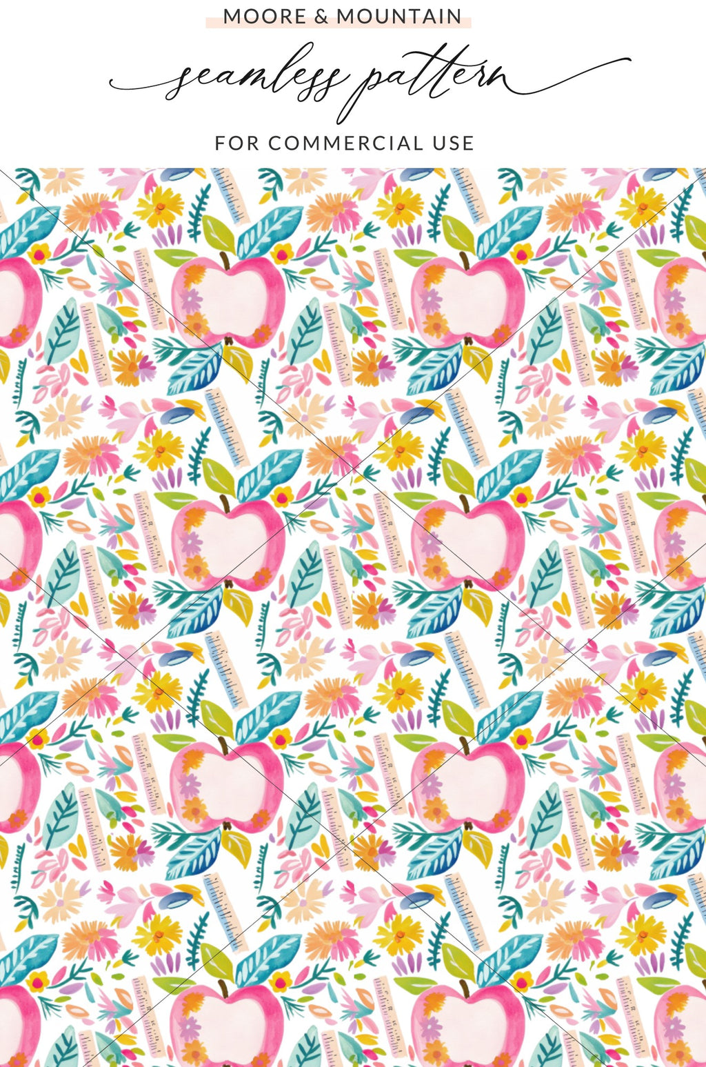 Vibrant Floral and Apple Seamless Pattern Design