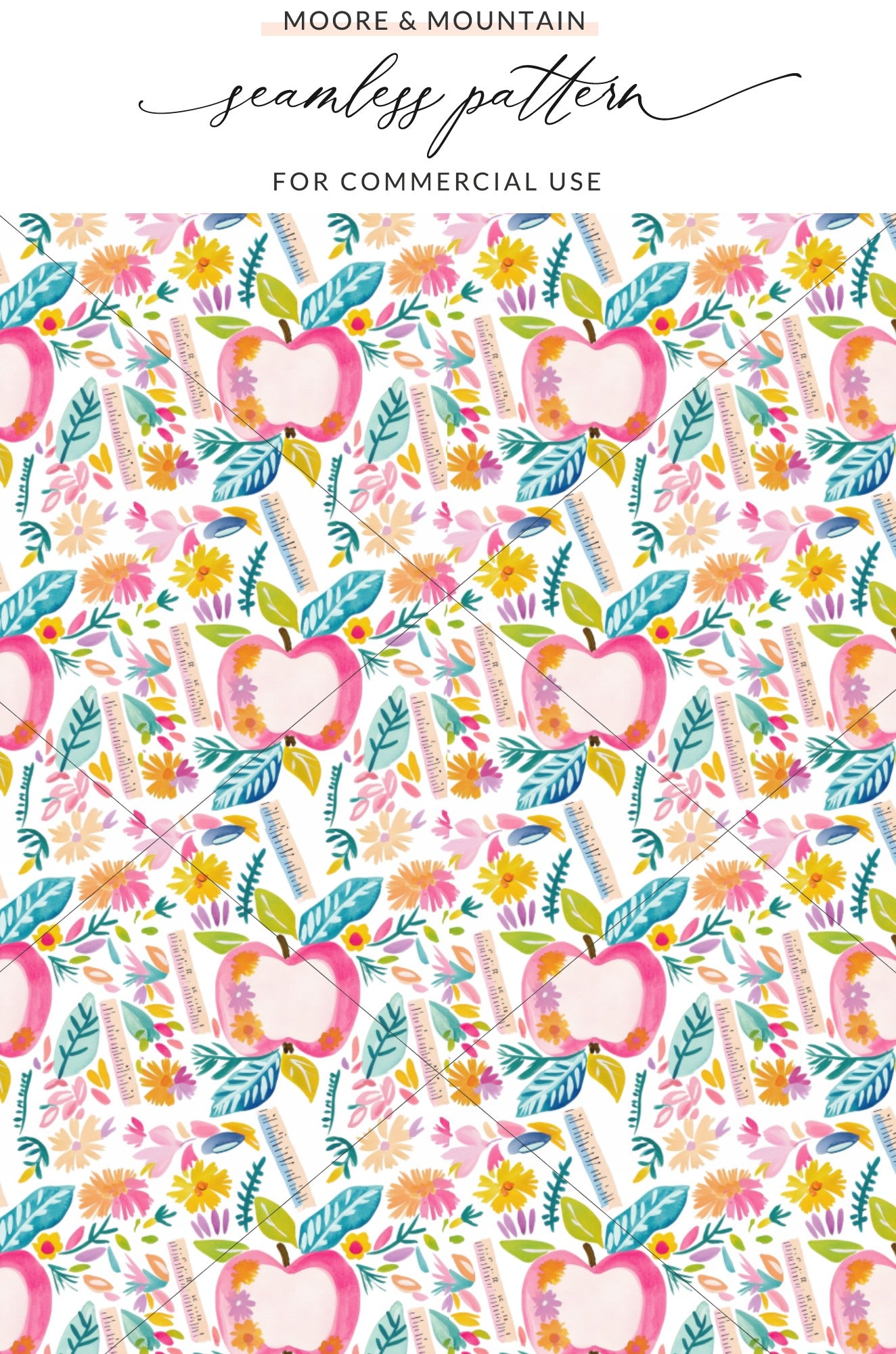 Vibrant Floral and Apple Seamless Pattern Design