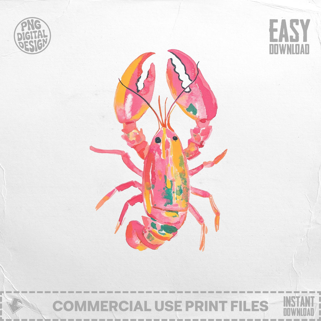 Pink watercolor lobster illustration on a white background with "Easy Download" text.