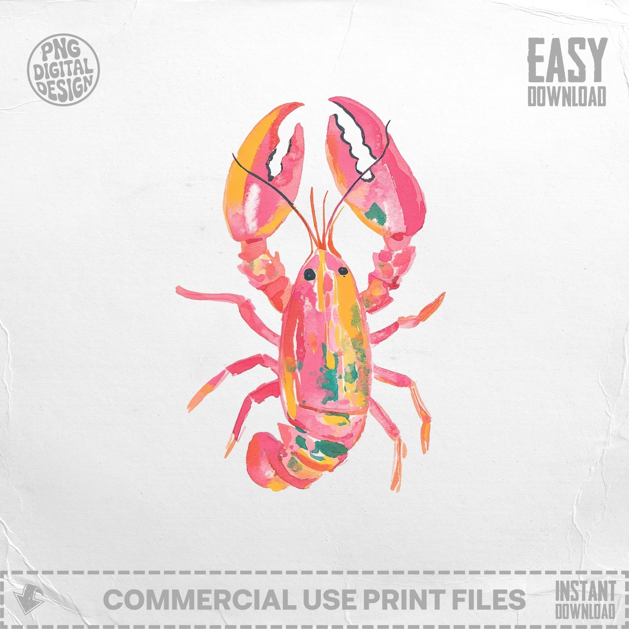 Pink watercolor lobster illustration on a white background with "Easy Download" text.