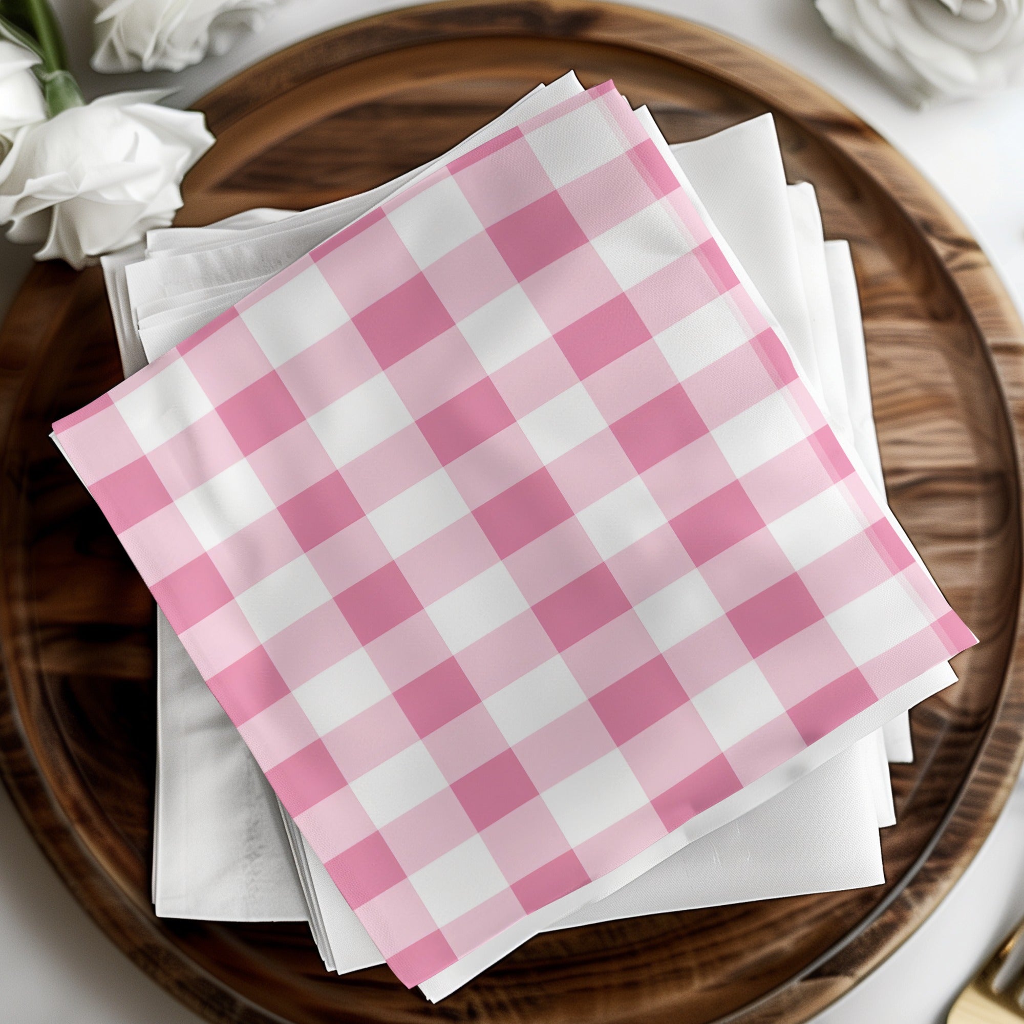 Pink Gingham Checkered Square Napkins Set Product