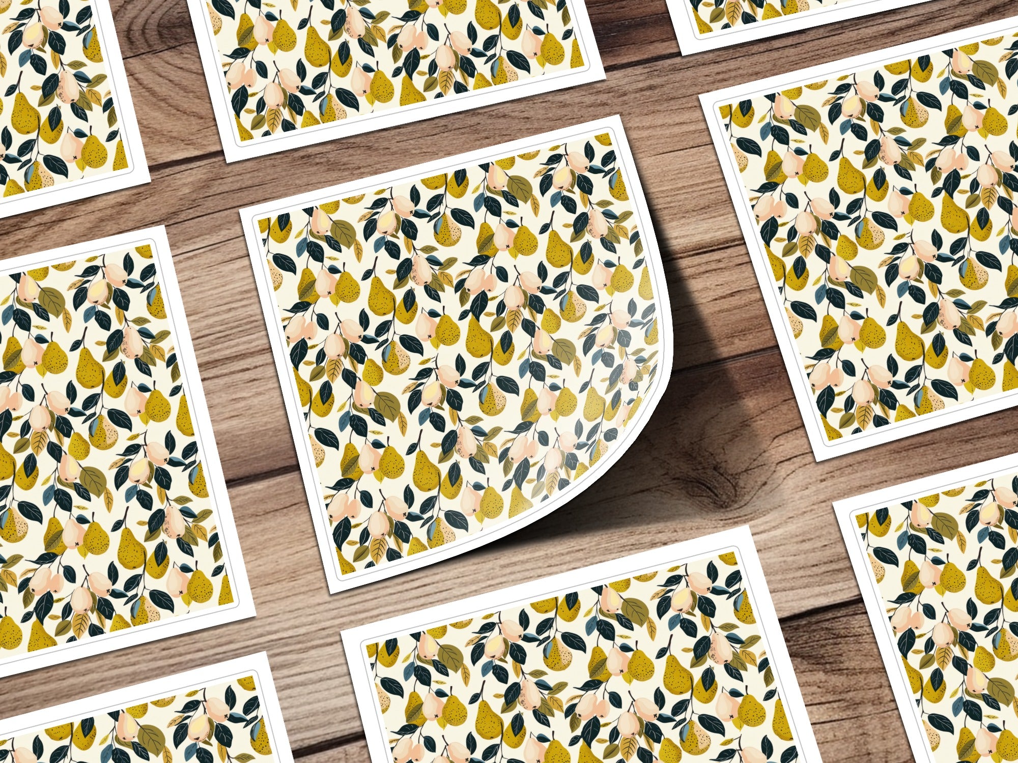Pear and Leaf Pattern Square Sticker Sheet