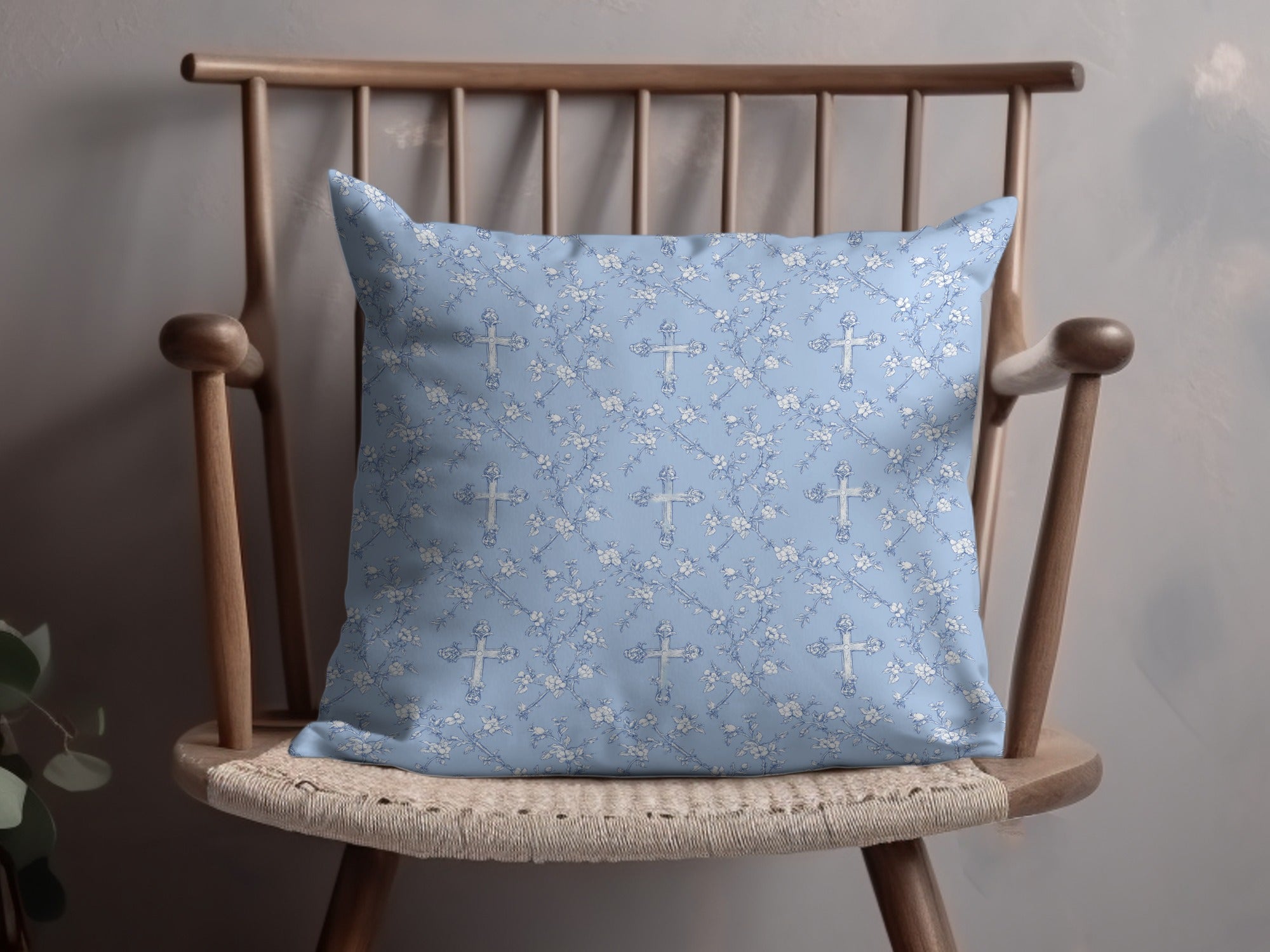 Baby Boy Christian Background With Crosses for Boys, Blue Floral Cross Seamless Pattern Texture Download Includes - Moore and Mountain