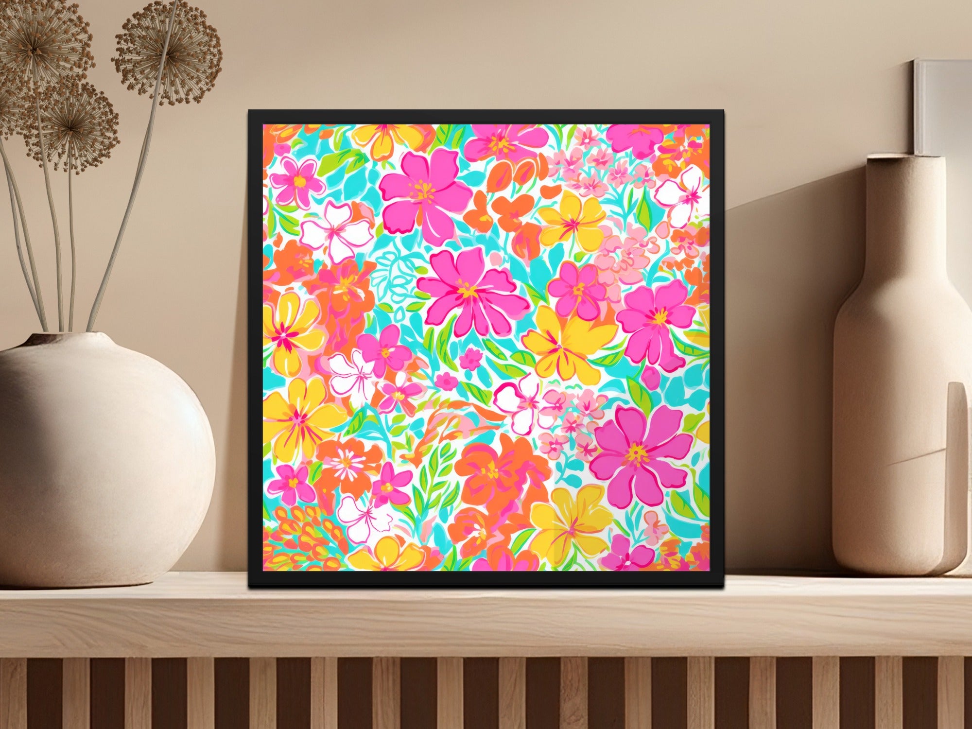 Colorful Floral Pattern Framed Wall Art Print Product