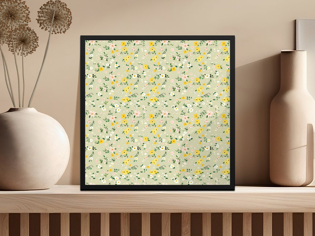 Floral Meadow Pattern Print with Yellow and Pink Flowers